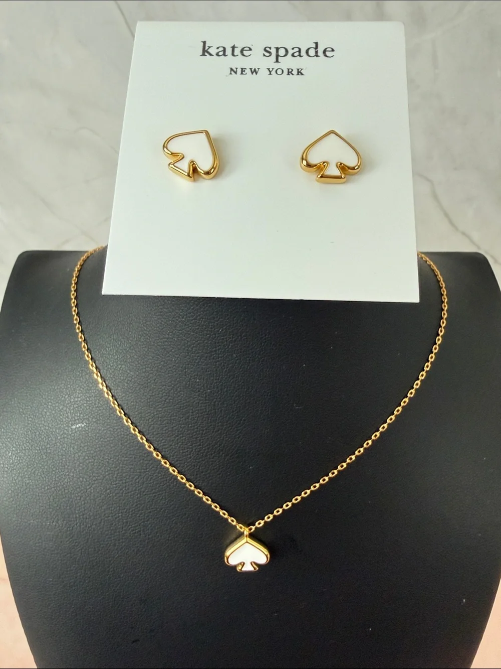 kate spade | ♠️ | Gold Plated & White Enamel Spade Necklace & Earring Set